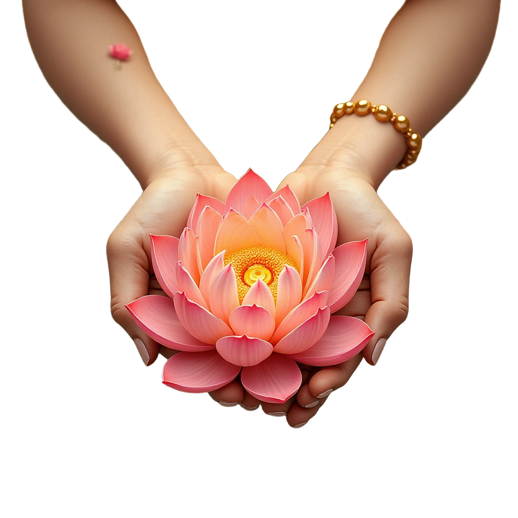 Hands Holding a Lotus Flower